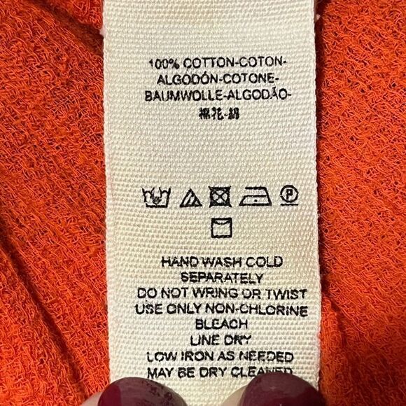 FREE PEOPLE Hooded Top Eyelet Embroidered Cotton Gauze Orange/Red Women’s Medium - Picture 9 of 9